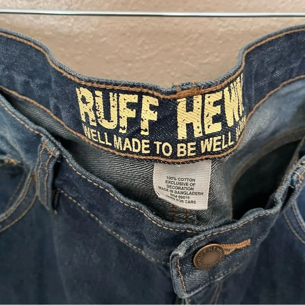 Ruff Hewn 100% Cotton Dark Wash Denim Blue Jeans Straight Leg Size 40